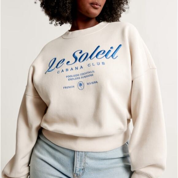 ABERCROMBIE & FITCH Le Soleil Cabana Club Crewneck Sweatshirt Cream Sz L {XX52} - Picture 1 of 5